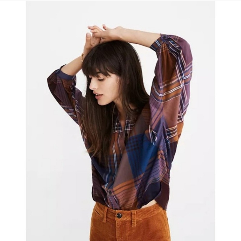 NWOT Madewell Plaid Button Front Peasant